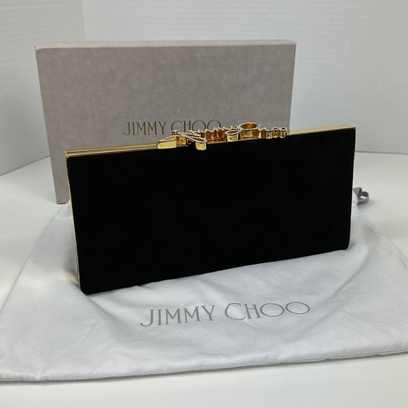 JIMMY CHOO SUEDE CELESTE WITH JIMMY CHOO CRYSTAL CLASP CLUTCH - Picture 3 of 13